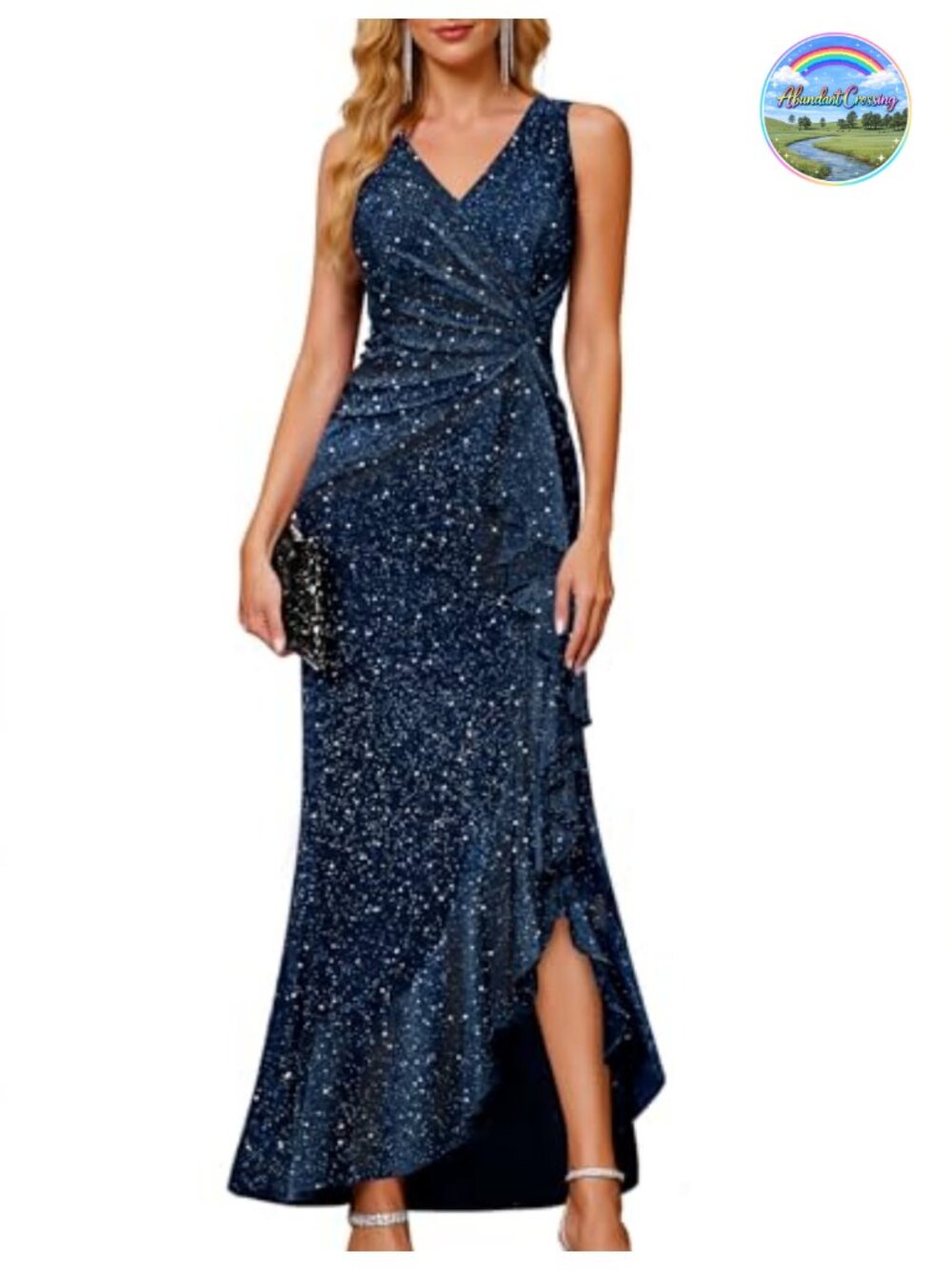 Sequin Formal Long Ruffle Dress Party Wedding Cocktail Gown